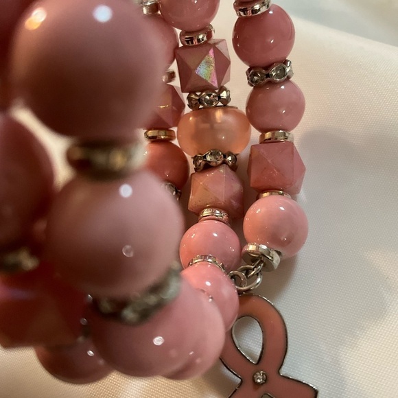 Hand Crafted Wrap Bracelet Breast Cancer Awareness Pink Silver Charm Rhinestones - Picture 5 of 8